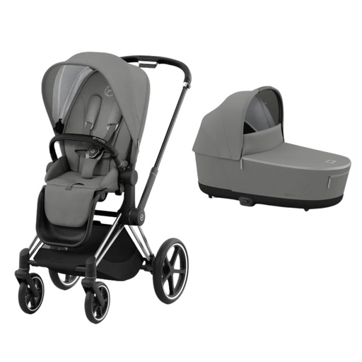 Cybex Priam 4 Stroller - Chrome Frame with Soho Grey Seat + Carry Cot Bundle