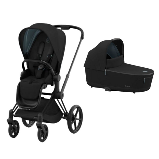 Cybex Priam 4 Stroller - Matte Black Frame with Deep Black Seat + Carry Cot Bundle