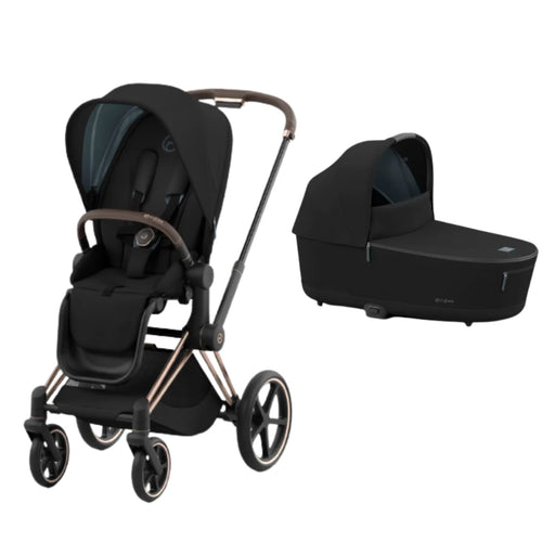 Cybex Priam4 - Rose Gold Frame with Deep Black Seat + Carry Cot Bundle