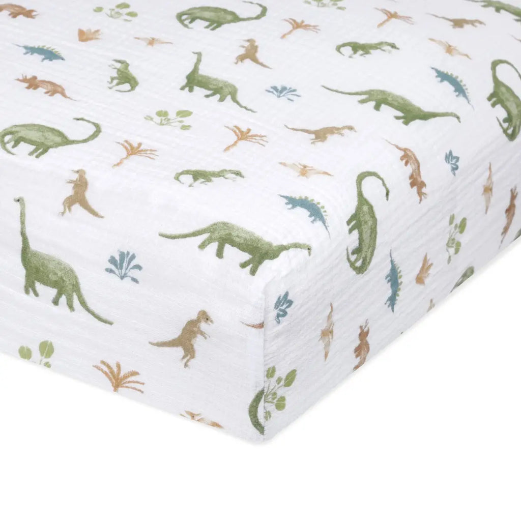 Aden Anasis Muslin Crib Sheet Dino Jungle CanaBee Baby