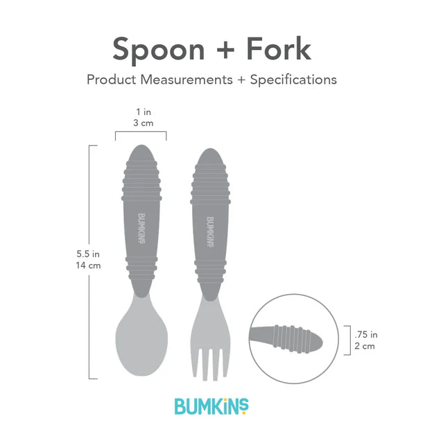 Bumkins Stainless Steel Spoon + Fork Pink