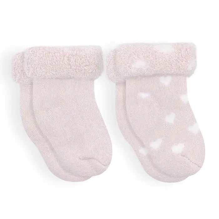 Kushies Sock Terry Blush Soild /Hearts 0-3m 2pk