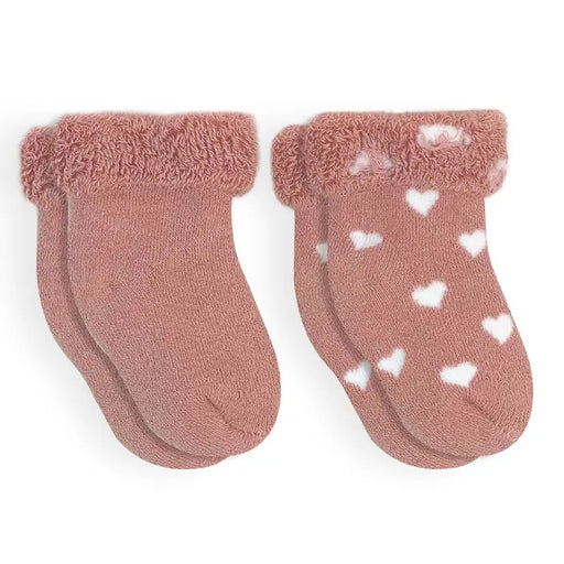 Kushies Sock Terry Rose Soild /Hearts 0-3m 2pk