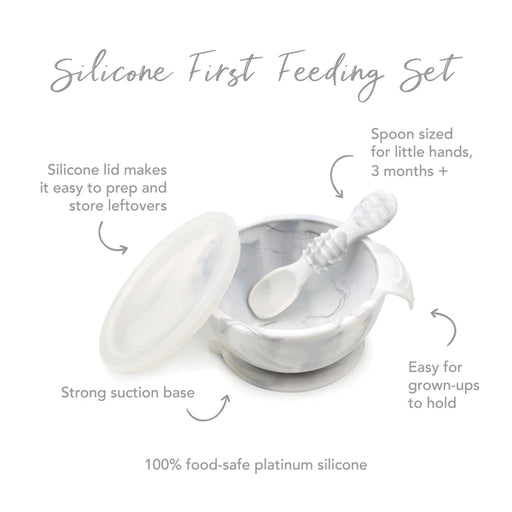 Bumkins Silicone First Feeding Set with Lid & Spoon - Marble