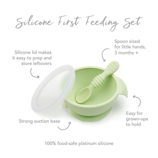 Bumkins Silicone First Feeding Set with Lid & Spoon - Sage