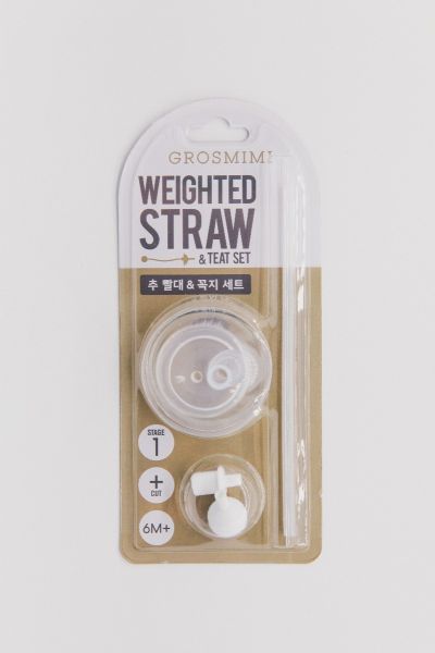 Grosmimi PPSU Dotgom Weighted Straw Cup - White 200ml — CanaBee Baby