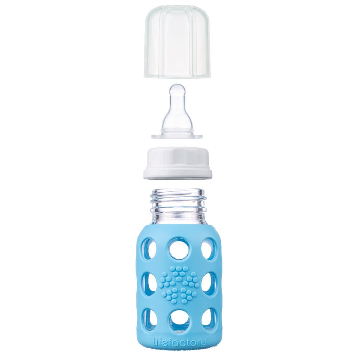 LifeFactory Glass Baby Bottle with Silicone Sleeve 4oz-Sky Blue