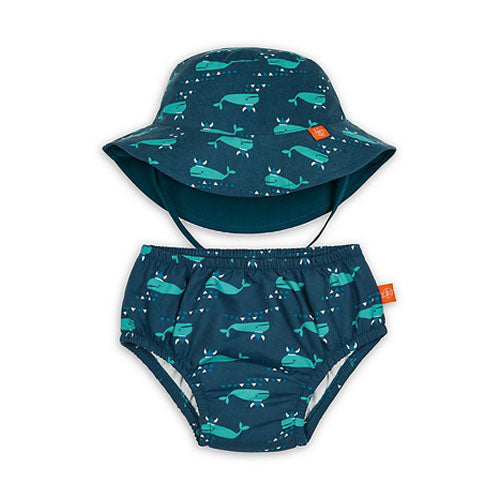 Lassig Swim Set Diaper & Hat - Blue Whale