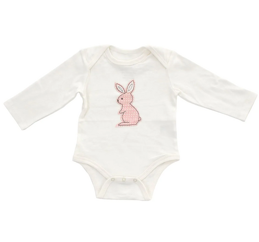 Silkberry Baby Organic Cotton Long Sleeve Onesie - Snow/Blush Dot bunny