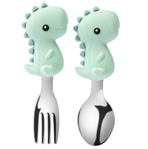 Glitter&Spice Learn To Eat Fork & Spoon Set - Dinosaur