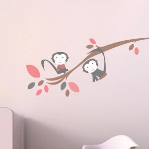 Trendy Peas Monkeys Wall Decal - Brown/Grey/Strawberry