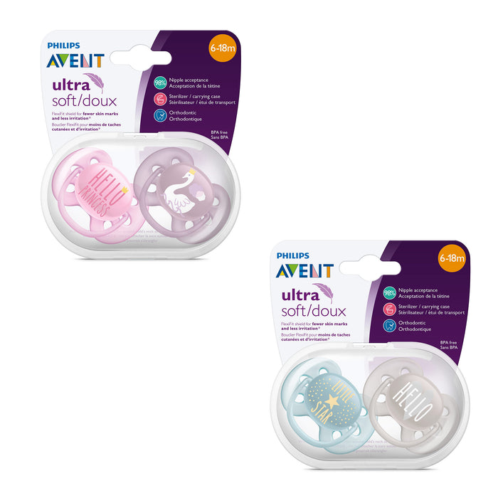 Avent Pacifier Ultra Soft Decos Mixed (Assorted) 6-18m PA-SCF22801