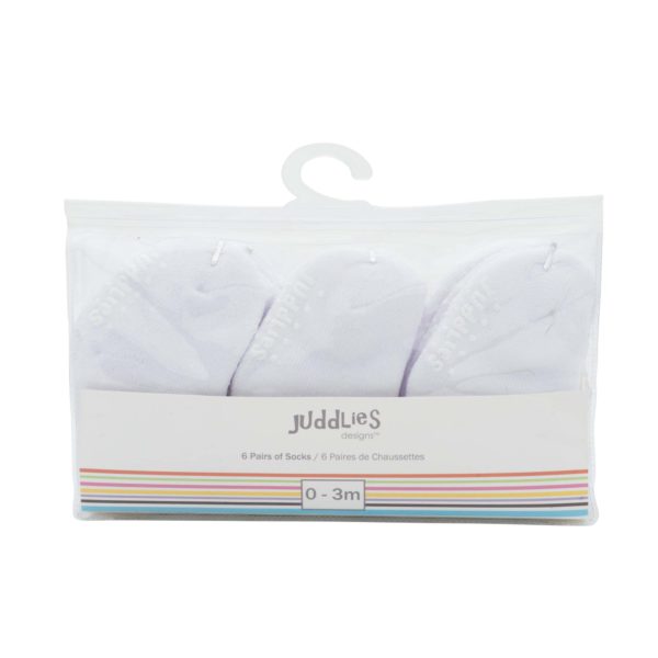 Juddlies Multi Pack Infant Socks White 6pk JL607