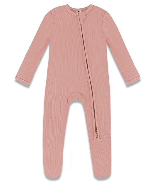 Earth Baby Bamboo Ribbed Footie - Dusty Rose