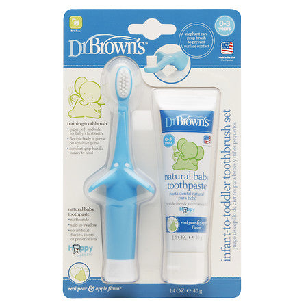 Dr Brown's Infant Toothbrush Toothpaste Combo Blue