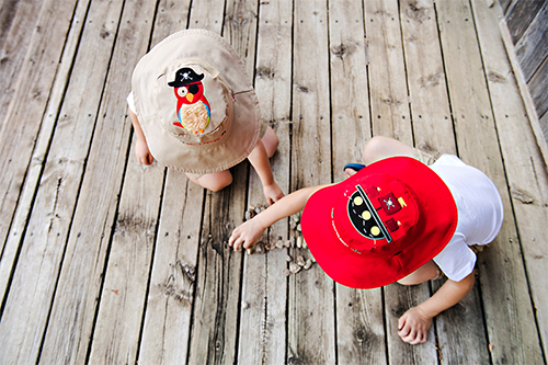 Flapjack Kids Cotton Reversible Sun Hat - Pirate Ship/Parrot FJK-LUV0115S