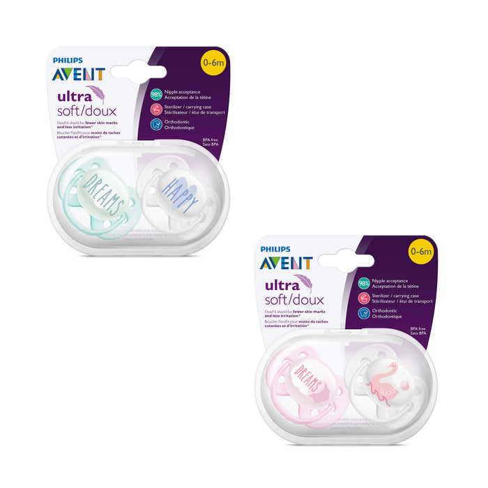 Avent Pacifier Ultra Soft Decos Mixed (Assorted) 0-6m PA-SCF22403