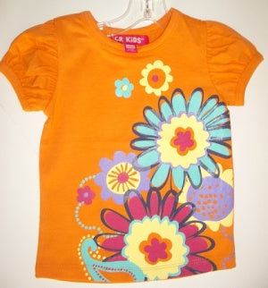 CR KIDS Puff Sleeve Top With Floral Print - Orange