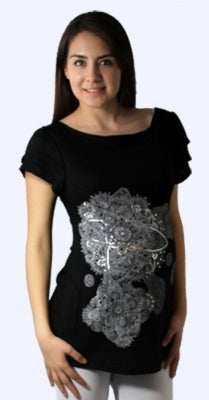 TM Maternity Maternity Top Black With Silver Flower