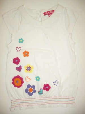 CR KIDS Flutter Sleeve Top With Hearts and Flowers - White