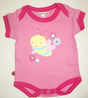 Minibamba Solid Pink Onesie With Bumble Bee - Hot Pink