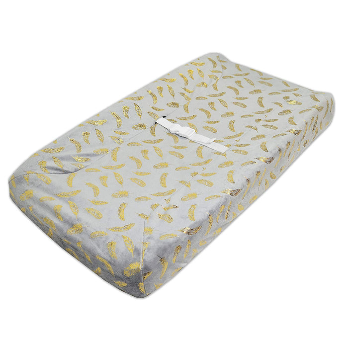 Heavenly Soft Chenille Changing Pad Cover - Grey/Gold Feather