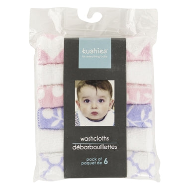 Kushies Wash Cloths 6pk Single Play Girl