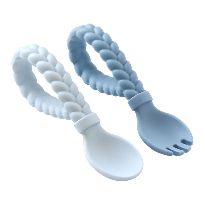 Itzy Ritzy Sweetie Silicone Baby Spoon Fork Set - Blue