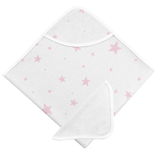 Kushies Hooded Bath Towel & Washcloth Set - Pink Scribble Stars (B568-604)