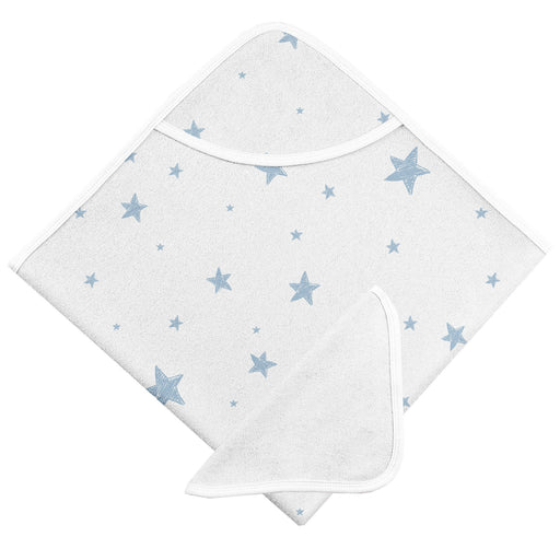 Kushies Hooded Bath Towel & Washcloth Set - Blue Scribble Stars (B568-605)