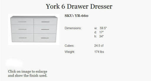 College Woodwork 6 Drawer Dresser in Java YR-660-JAV