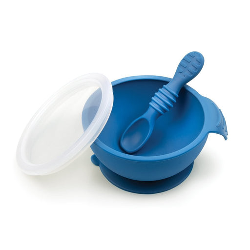 Bumkins Silicone First Feeding Set with Lid & Spoon - Deep Blue