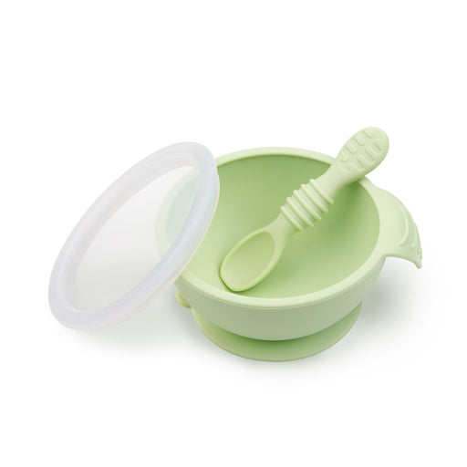 Bumkins Silicone First Feeding Set with Lid & Spoon - Sage