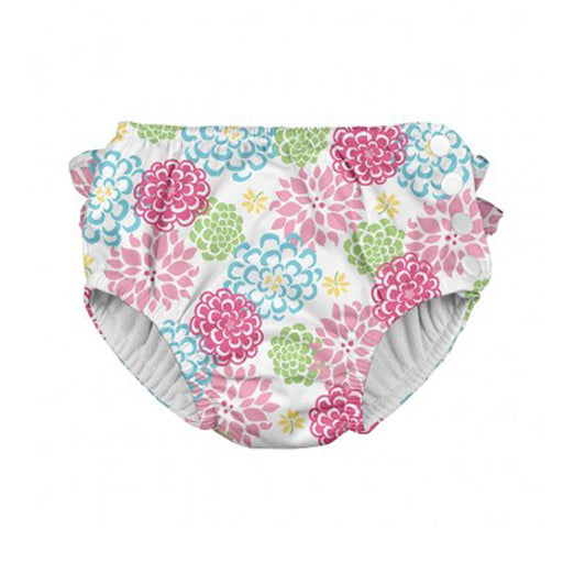 I Play by Green Sprouts Ruffle Snap Swimsuit Diaper White Zinnia