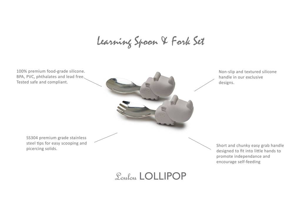 Loulou Lollipop Learning Spoon & Fork Set - Rhino