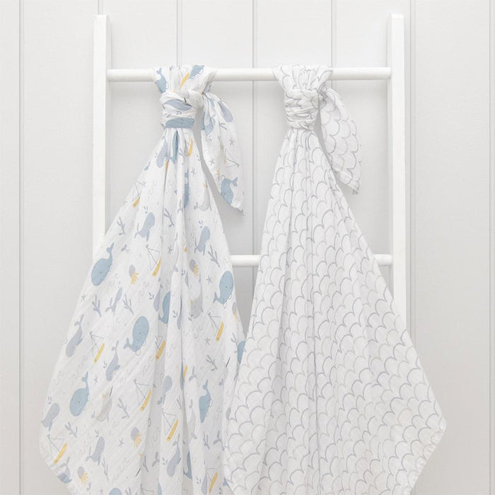 Living Textiles Muslin Swaddle Blankets - Whale Of A Time 2pk 710056
