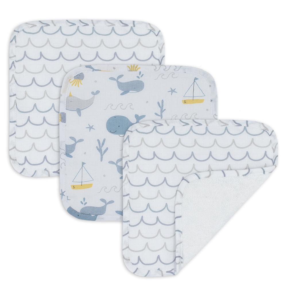Living Textiles Muslin Wash Cloths - Whale Of A Time 3pk 733017