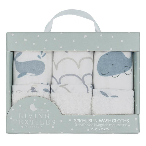 Living Textiles Muslin Wash Cloths - Whale Of A Time 3pk 733017