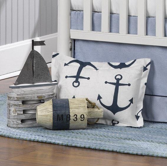 Liz and Roo Baby Pillow Sham - Navy Anchors