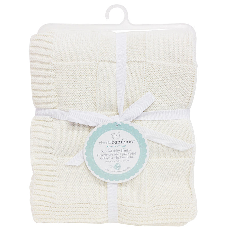 Piccolo Bambino knitted checkered baby blanket white - CanaBee Baby
