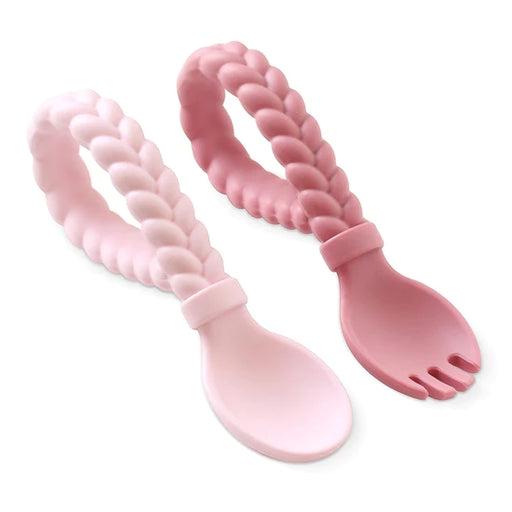 Itzy Ritzy Sweetie Silicone Baby Spoon Fork Set - Pink