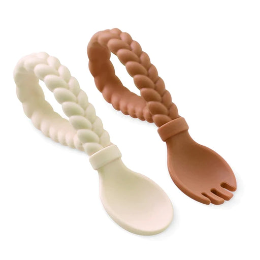 Itzy Ritzy Sweetie Silicone Baby Spoon Fork Set  - Buttercream & Toffee