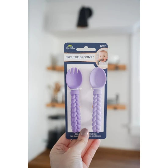 Itzy Ritzy Sweetie Silicone Baby Spoon Fork Set - Purple