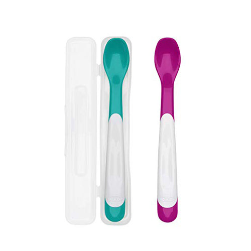 Oxo Plastic Feeding Spoon Set in Case (Teal & Pink)