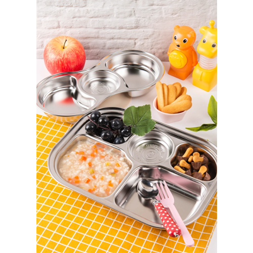 Grosmimi Stainless Baby Food Tray 3 Compartment w/Suction Plate