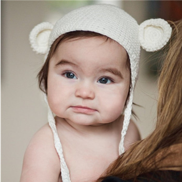 beba bean crochet bear toque ivory 3-6 - CanaBee Baby