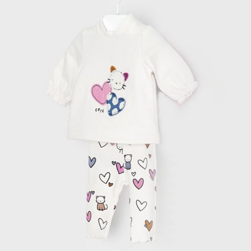 Mayoral Baby Cat Print Outfit - White 2705