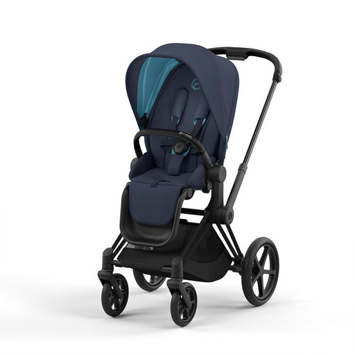 Cybex Priam4 Stroller - Matte Black Frame with Nautical Blue Seat (ONE BOX)