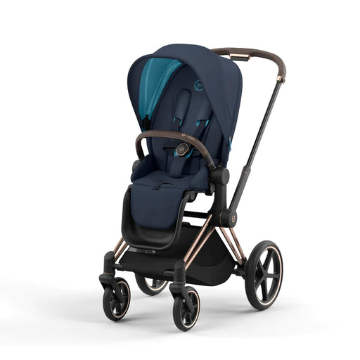 Cybex Priam4 Stroller - Rose Gold Frame with Nautical Blue Seat (ONE BOX)