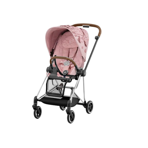 Cybex Mios3 Stroller - Chrome Brown Frame w/ Simply Flowers Pink Seat